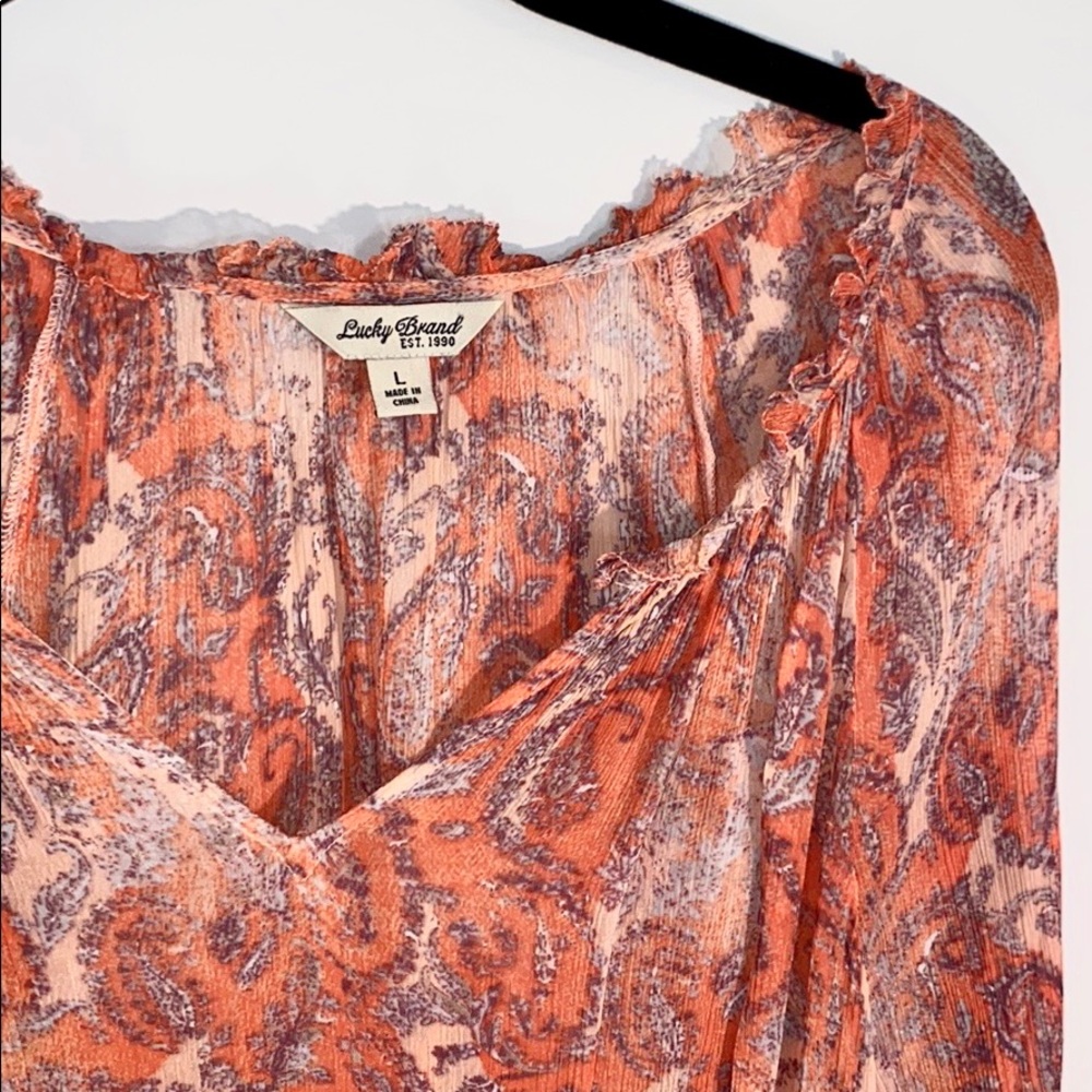 Lucky brand crepe sheer long sleeve blouse Sz L